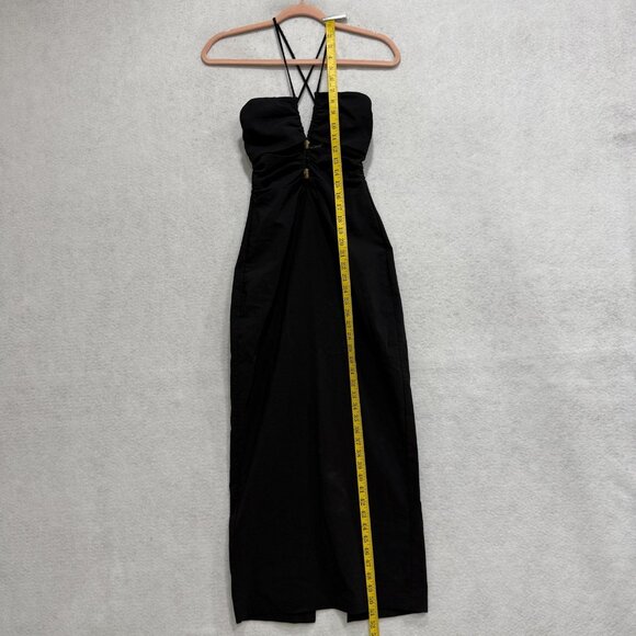 Zara Dress Womens XS Black Strappy Bodycon Midi Ruched Front Slit Evening - Picture 2 of 9